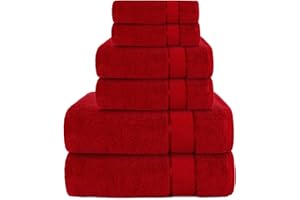 CRAFTBERRY - Bath Towels Set-100% Cotton- 2 Bath Towels, 2 Hand Towels & 2 Washcloths- Large, Quick Dry, Absorbent, Plush, Soft- Home, Spa, Shower Towels - 6 Piece Luxury Bathroom Towels - Red