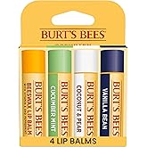Burt's Bees Lip Balm - Beeswax, Cucumber Mint, Coconut & Pear, and Vanilla Bean Pack, With Responsibly Sourced Beeswax, Tint-Free, Natural Origin Lip Treatment, 4 Tubes, 0.15 oz.