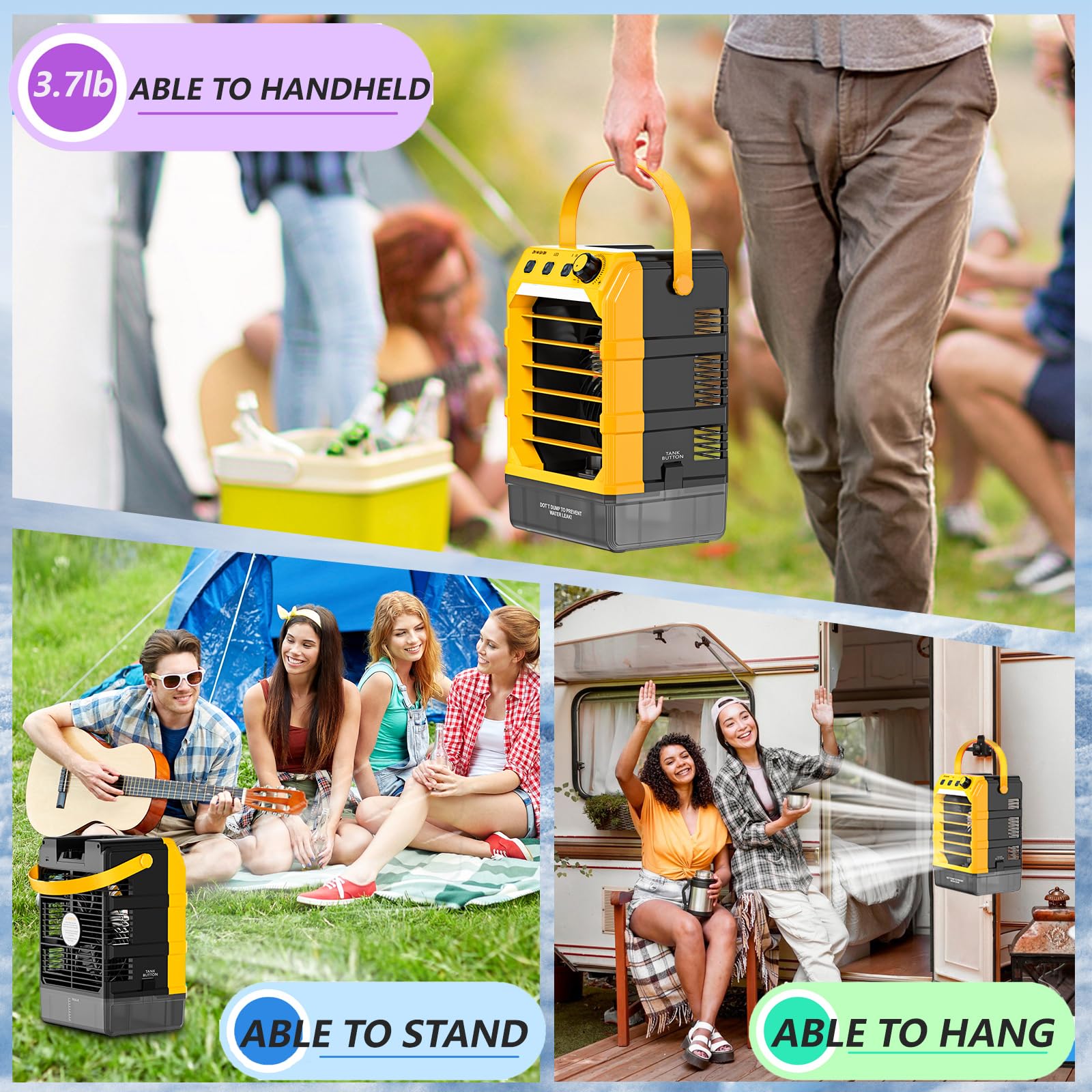 Rozlchar Portable Cooling Fan Compatible for Dewalt 20V 60V Battery(No Battery) w/USB Input Powered, Outdoor Camping Fan w/Mist, Timing Function, 1600mL Water Tank & LED for Home, Outside, Camping