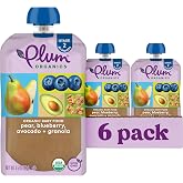 Plum Organics Stage 2 Baby Food Pouch - Pear, Blueberry, Avocado, Granola | 6 Pack - 3.5 oz - Organic Fruit and Vegetable Baby Food