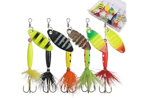 AGOOL Fishing Lures Spinner Baits with Rooster Feather Treble Hooks Inline Spinnerbaits Spoon Bass Salmon Trout Lures Hard Metal Kit with Tackle Box