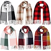 Coume 6 Pcs Women Scarf Women Long Plaid Winter Scarf with Tassel Warm Soft Buffalo Blanket Large Knit Tartan Wrap Shawl Gift