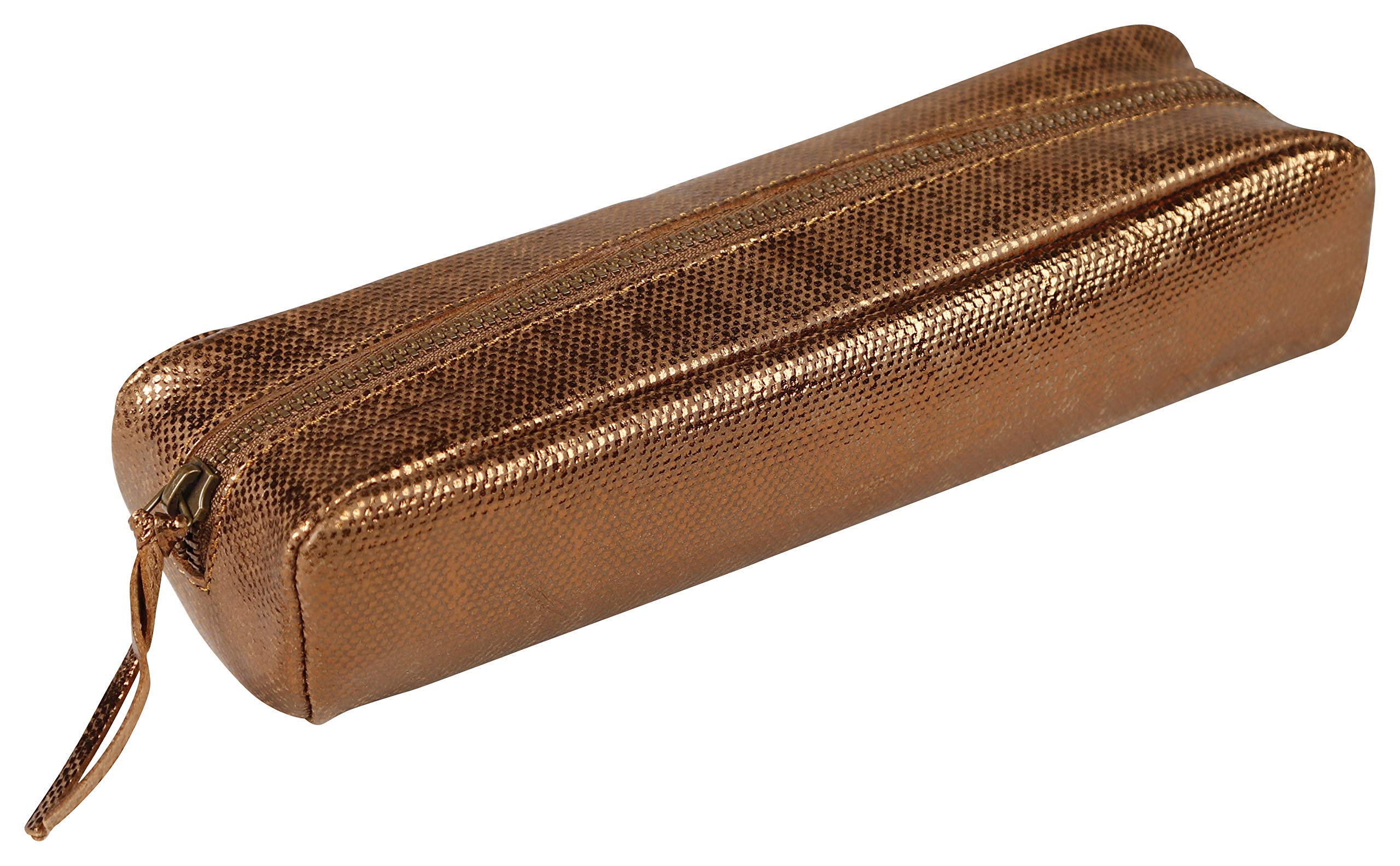 Clairefontaine 410039C -Textile Effect Bronze Rectangular School Pencil Case 21x6x4cm in Genuine Lambskin Leather - School Supplies - Pencil Case - Pen Holder
