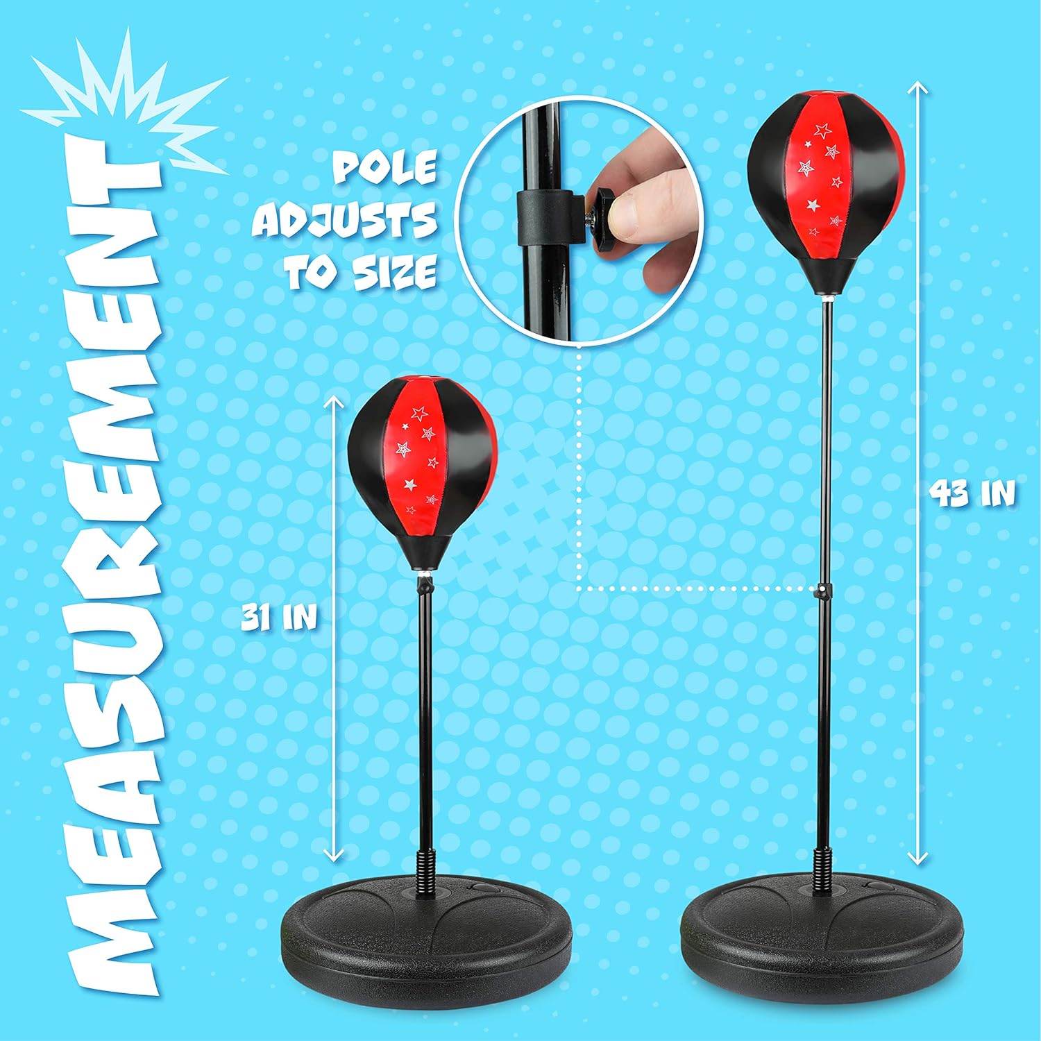 ToyVelt Punching Bag For Kids Boxing Set Includes Kids Boxing Gloves And punching bag, Standing Base With Adjustable Stand + Hand Pump - Top Gifting Idea For Boys and Girls Ages 3 - 8 Years Old: Toys & Games