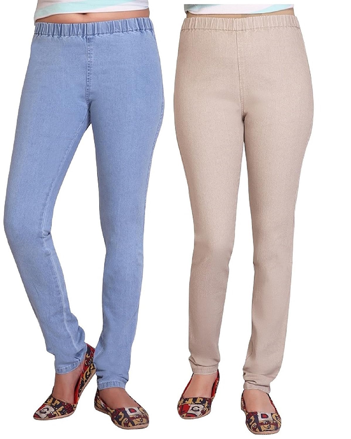 adbucks silky cotton lycra stretchable womens jeggings (pack of 2)