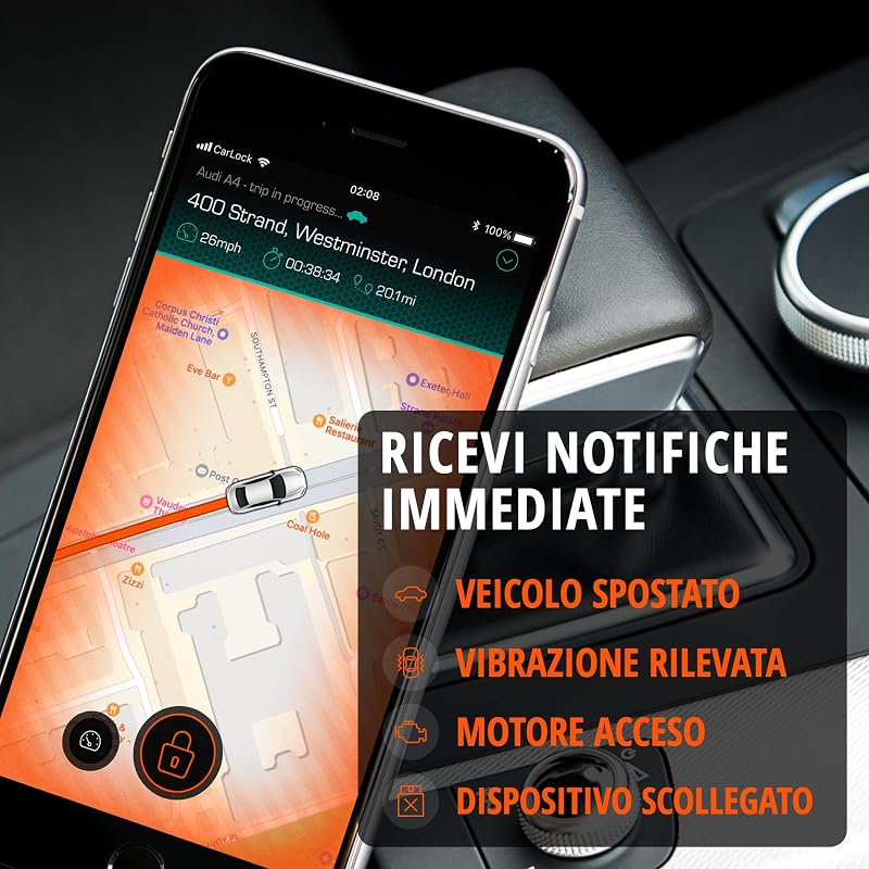 BASIC: Antifurto Auto, GPS Tracker in Tempo Reale con Sistema di Allarme tramite Smartphone, con Dispositivo e App, Preciso e Facile da Usare