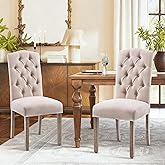 Tufted Upholstered Parsons Dining Chair Set Fabric Diner Accent Stylish Modern Kitchen Living Room with Button Sturdy Solid W