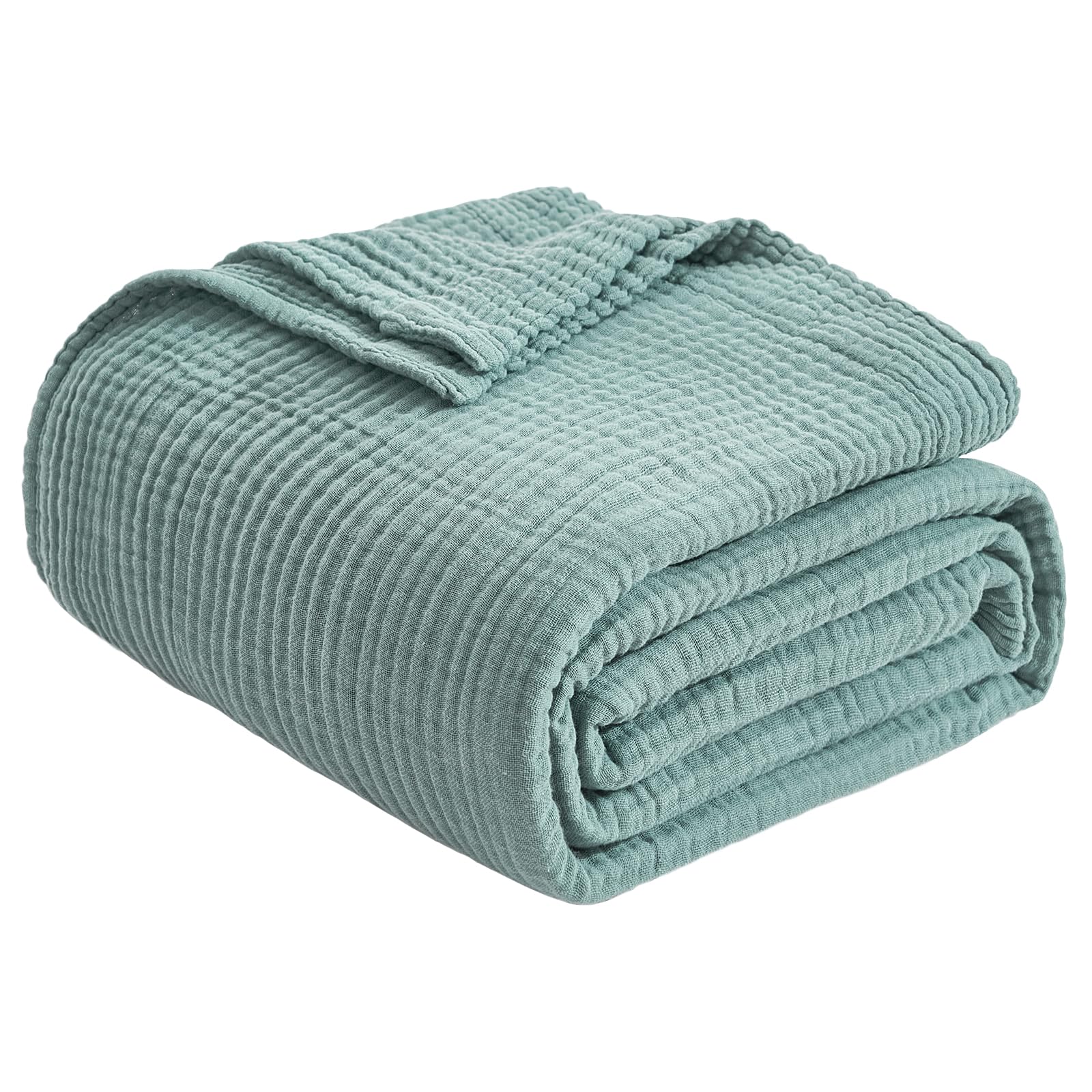 EMME Muslin and Fleece Throw Blanket Reversible - 50"*60" Teal Soft Warm Throw Blankets for Couch Bed Picnic Travel Bed