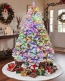 180cm Künstlicher Weihnachtsbaum mit Schnee & 250 RGB LED Beleuchtung,1000 Spitzen, Naturgetreu Tannenbaum mit Klappsystem & Metallständer, Schnellaufbau Christbaum für Weihnachtsdeko,Weiß