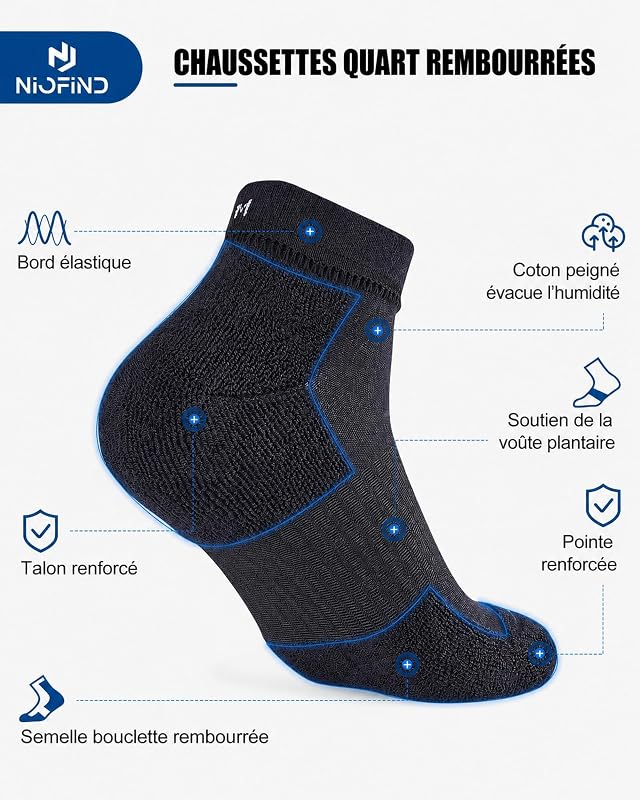 Chaussettes Quarter Sport Homme & Femme, Coton et Rembourrage — photo 3 sur 8