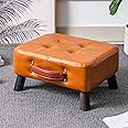 Small foot stool ottoman, Grey leather rectangle ottoman footrest, bedside step stool with wood legs, small Rectangular stool, foot rest for couch, small leather ottoman for desk, living room, bedroom