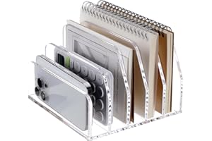 SANRUI Acrylic Mail Sorters, 5 Upright Compartments File Organizer for Desk, Clear Laddered Desktop Vertical Letter Holder, Multifunction Envelope Folder Racks Document Holders for Office,Home, School