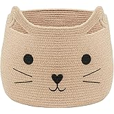 VK VK·LIVING Animal Baskets Large Woven Cotton Rope Storage with Cute Cat Design Laundry Organizer for Towels, Blanket, Toys, Clothes, Gifts – Cat Toy Box Pet or Baby Gift Baskets 15"Lx14H"