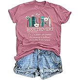 Book Lovers Shirt Women Funny Booktrovert Graphic Tee Teacher Book Reading T-Shirt Bookworm Floral Casual Short Sleeve Tops