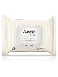 Aveeno Baby Hand & Face Baby Wipes with Oat Extract and Aloe, Fragrance-Free Wipes for Sensitive Skin, Free of Sulfates, Alcohol, and Parabens 25 Count (Pack of 4)