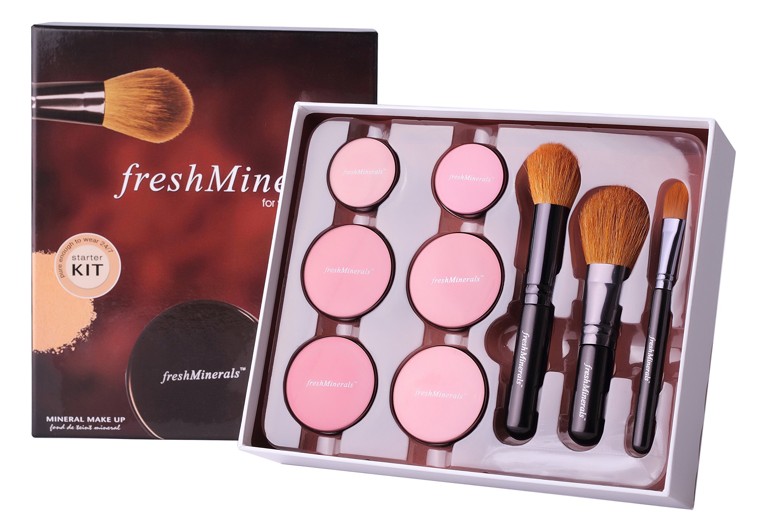 Freshminerals 9 Piece Mineral Powder Foundation Starter Kit, Natural