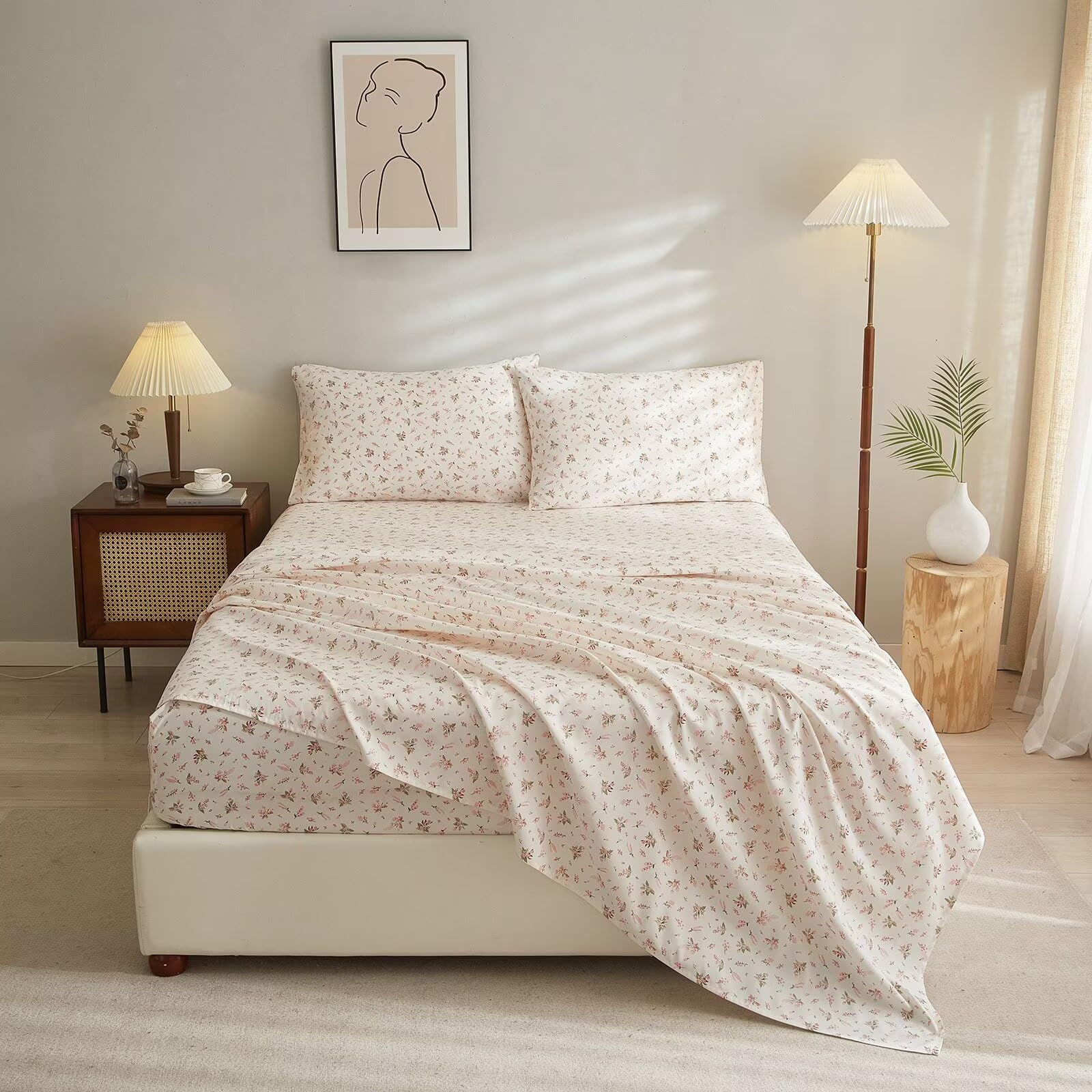 VClife Floral Sheet Sets Queen - Pink Bed Sheets