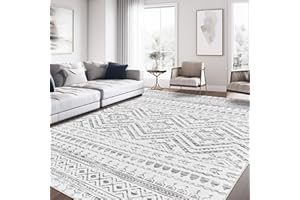Miukiki 8x10 Area Rug for Living Room Moroccan Washable Rugs Non Slip Indoor Floor Carpet Foldable Large Soft Area Rug for Dining Room Bedroom with Low Pile(Grey,8'x10')