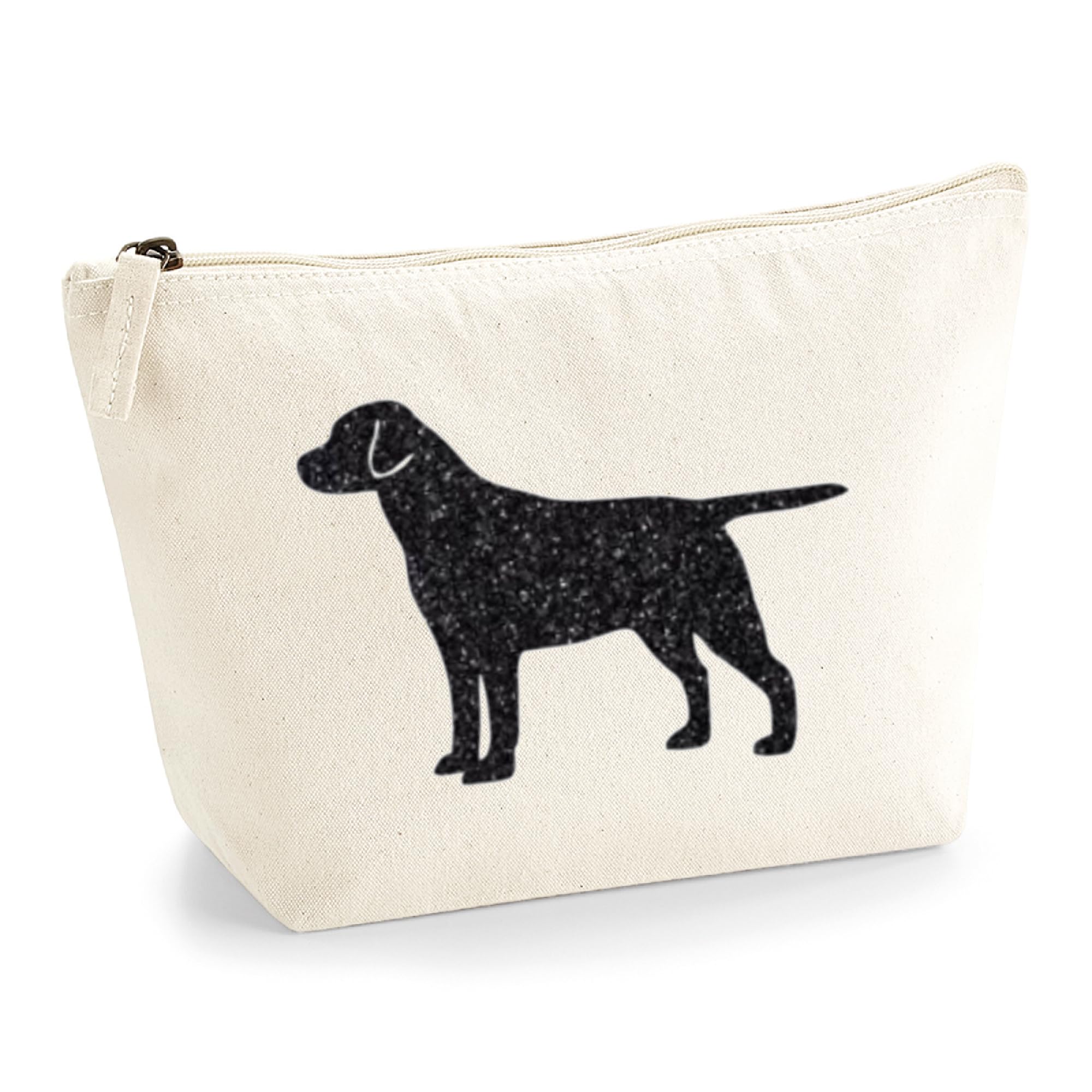 Labrador Makeup Bag – Natural Cotton Cosmetic Pouch with Black Glitter Labrador Design – Gift for Dog Lovers, Labrador Mums & Dog Owners – Zippered Storage Bag for Toiletries & Travel — image 1