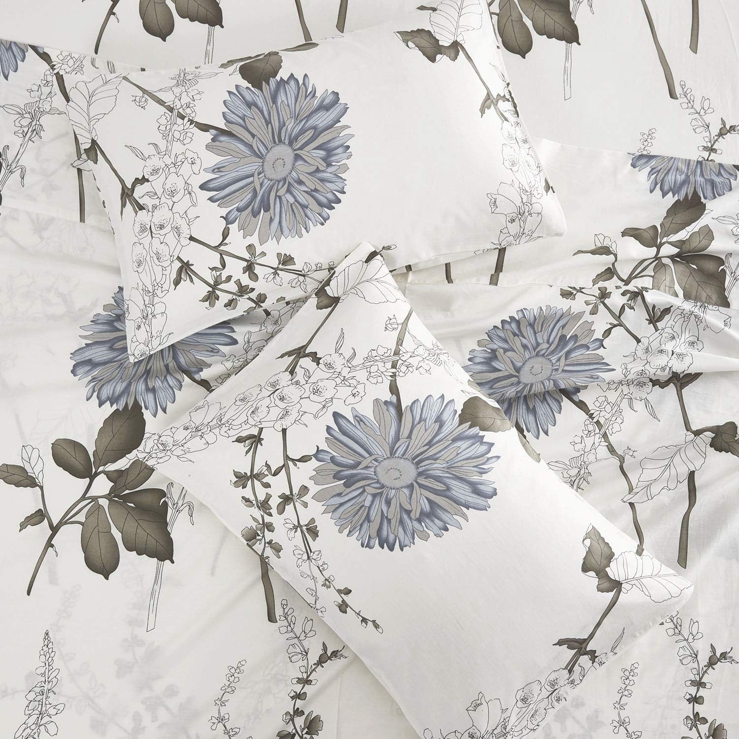 Wake In Cloud - Floral Sheet Set, Botanical Flowers Pattern Printed, Soft Microfiber Bedding (4pcs, Queen Size): Home & Kitchen