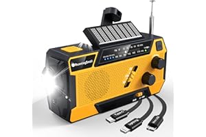 RUNNINGSNAIL Emergency Crank Weather Radio: AM/FM/NOAA Weather Radio with 3 Built-in Cable - Hand Crank Radio with 2000mAh, Solar Charge, Hand Crank & Battery Operated, SOS Alarm, Flashlight for Outdoor Emergency