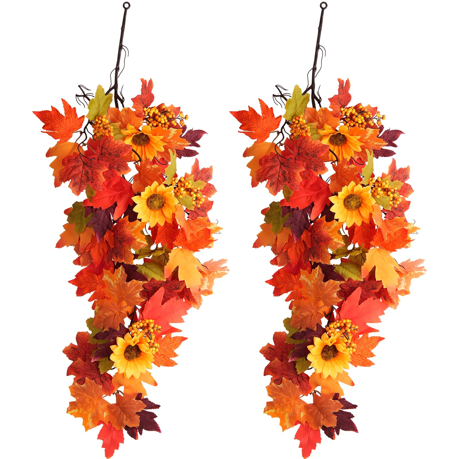 Photo 1 of HIAGROW 2Pcs Fall Hanging Maple Leaves Plants Fall Wall Decor Hanging Plants Artificial Decor for Autumn Outdoor Indoor Patio Garden Home Party Thanksgiving Fireplace Wedding Decoration