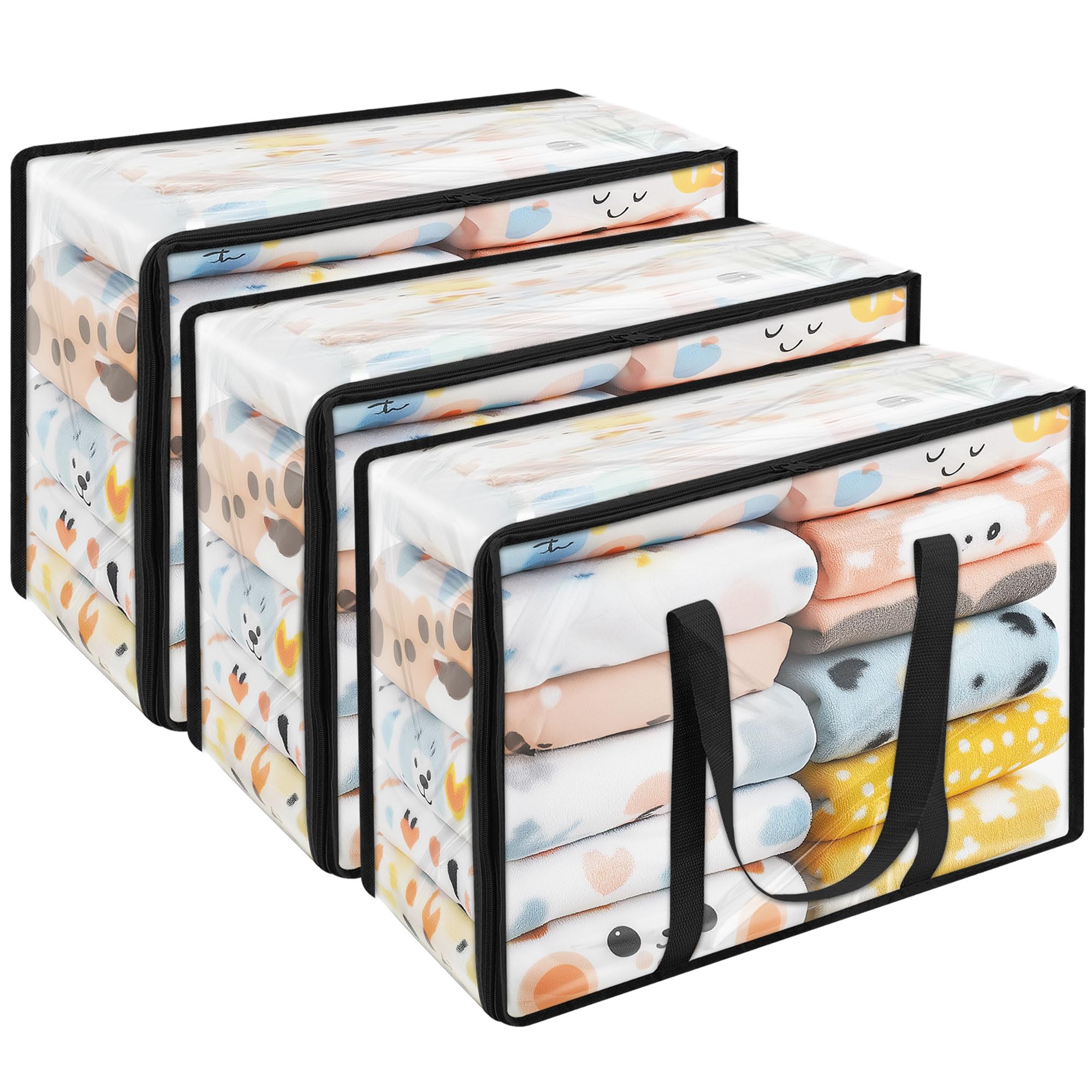 Vieshful 3 Pack Clear Storage Bags 40L Clothes Storage Bags with Zips Underbed Storage for Clothes, Duvet, Blankets, Toys Plastic Moving Bags Black