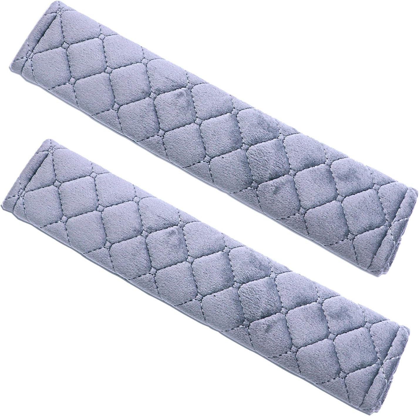 ESFUN 2 Pack Gray Universal Car Safety Seatbelt Shoulder Strap Pad Soft Headrest Neck Support Pillow Cover Cushion,No Slip,No Rubbing