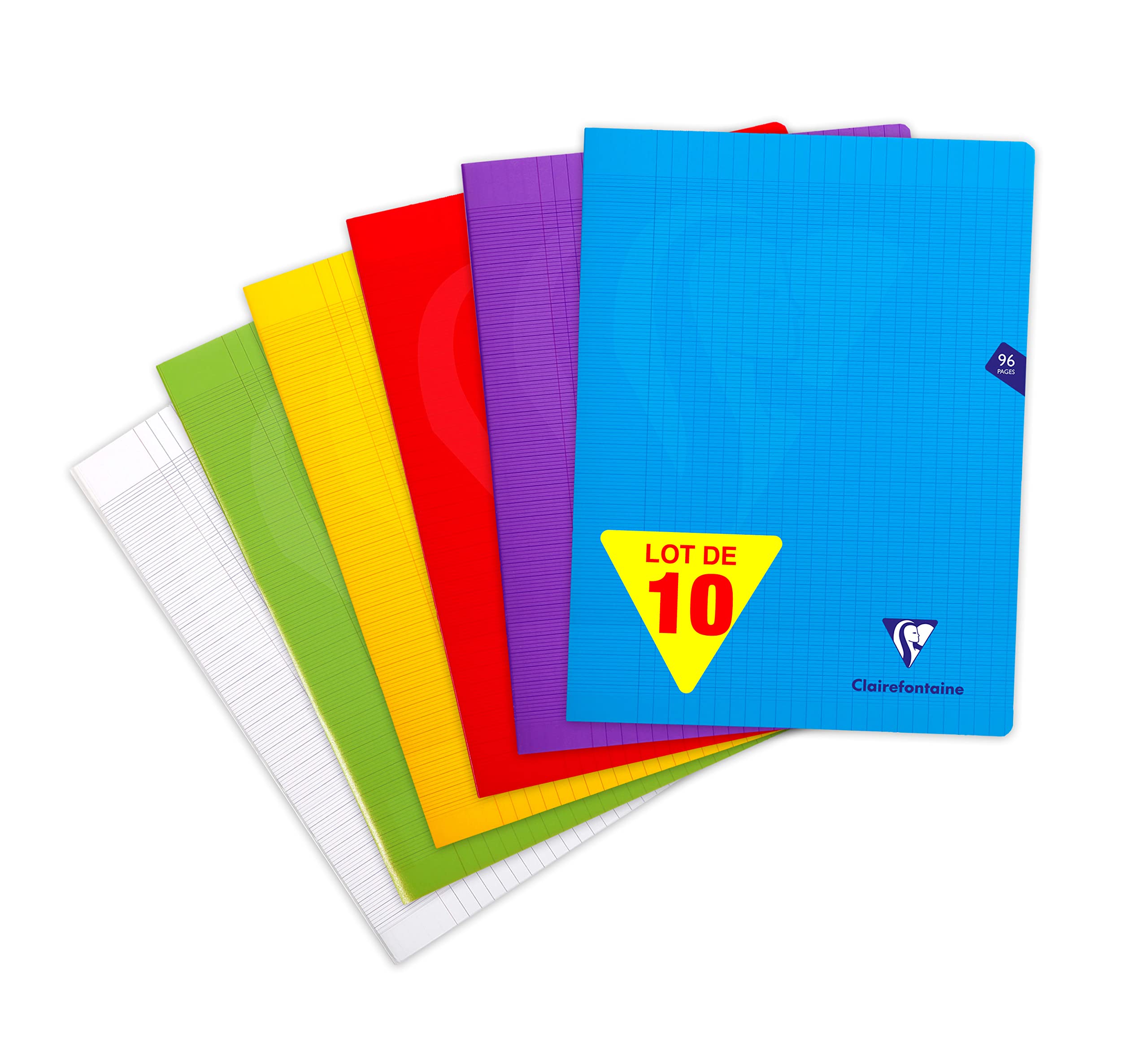 Clairefontaine 303361C Set of 10 Mimesys Stapled Notebooks - 24x32 cm - 96 Seyes Ruled Pages - White Paper 90 g - Transparent Polypro Cover - Random Colours