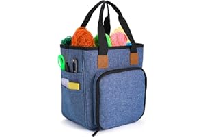 UAWSYUT Large Knitting Bag Yarn Storage Organizer, Portable Crochet Tote Bag with Customized Front Compartment for Knitting Accessories, Tote Organizer for Hooks, Crocheting Kit, Knitting Needles, Yarn Balls