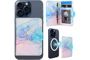 HAOPINSH for MagSafe Wallet Magnetic Wallet Card Holder, Pink Blue Marble Pattern Detachable Adjustable Flip Leather Kickstand Mag Safe Card Slots RFID Blocking for iPhone 15/14/13/12 Series