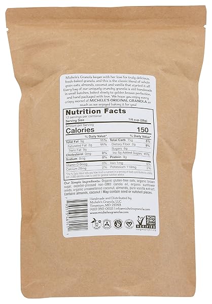 MICHELE’S GRANOLA – ORIGINAL – HANDMADE NON-GMO WHOLE GRAIN OATS – FREE OF GLUTEN, SOY, WHEAT, & DAIRY