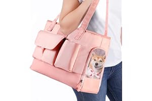 Johomviin Dog Carrier, Cat Carrier, Pet Carrier, Foldable Waterproof Premium PU Leather Oxford Cloth Dog Purse, Portable Tote