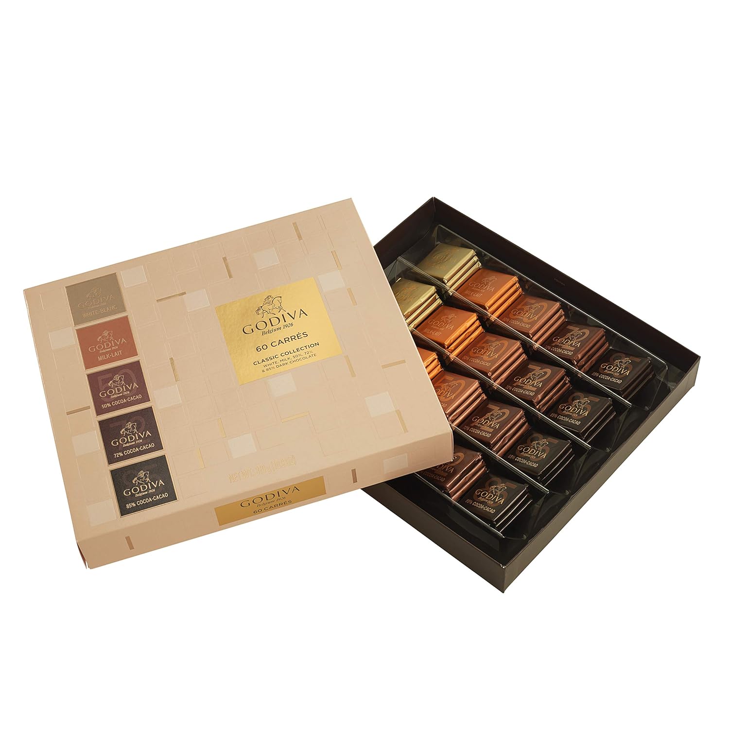 Godiva Chocolate White Milk and Carrés Dark Chocolate Collection, 310 g