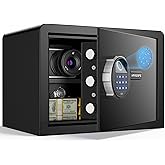 Kpasafe Small Biometric Safe, 0.8 Cuft Fingerprint Safe Box with Fireproof Bag, Caja Fuerte Para Dinero with Silent Mode, Backlit Keypad, Anti-Theft, and LED Light, 9.8×13.8×9.8 IN