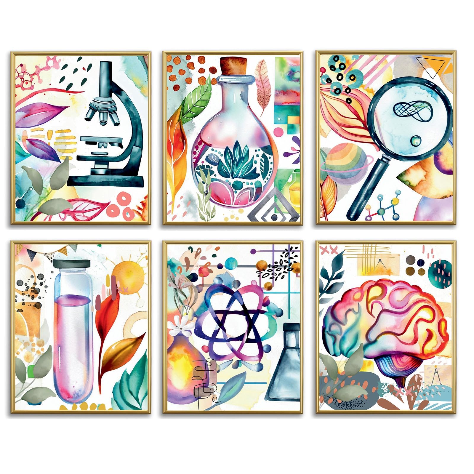 AUNMER Science Wall Prints,Boho Watercolor Posters for Classroom Must Have Decor,Set of Biology Wall Art Prints,Chemistry Science Posters for School Office Classroom Nursery Bulletin Board Decor