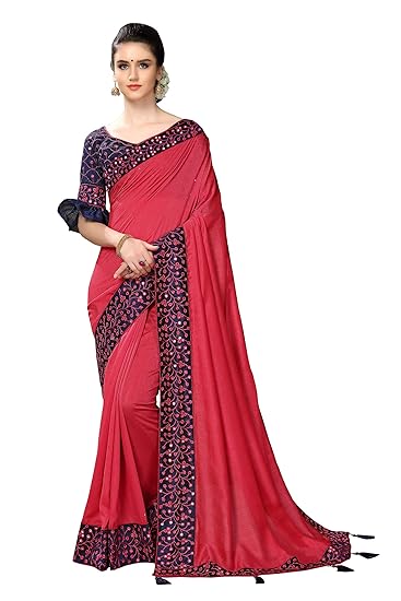 COTTON SHOPY Womens Cotton Silk Saree With Unstitched Blouse (4056_Pink & Blue)