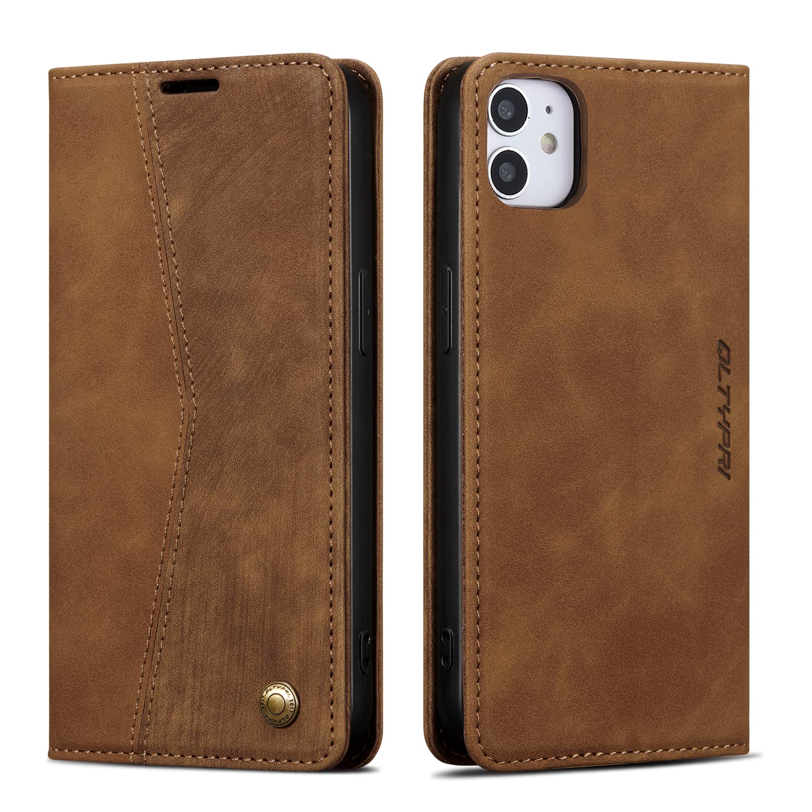QLTYPRI Wallet Case for iPhone 11, Vintage PU Leather Folio Case with Card Slots Kickstand Magnetic Closure Shockproof Flip Phone Cover for iPhone 11 (6.1 inch) - Retro Brown