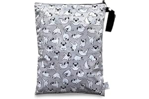 FLOCK THREE Waterproof Wet Bag Reusable for Wet Clothes Baby Diapers Stroller Swimsuit Travel Washable toiletries Pouch Large Electronics case 12.6'' x 16.5'' (Yoga Dogs)
