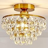 YYJLX Modern E26 Small Crystal Chandelier Semi Flush Mount Ceiling Light Fixture Gold Ceiling Lamp for Hallway Bedroom Bathro