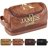 Personalized Toiletry Bag for Men, Engraved Name & Text, Father's Day Valentine Gifts for Men, Dad, Leather Men's Toiletry Bag for Traveling, Customized Birthday Gift for Husband, Grandpa, Lover
