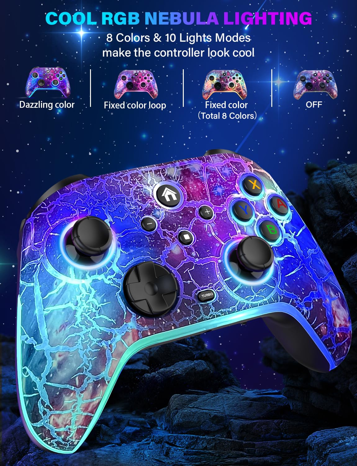 Wireless Switch Pro Controller - Compatible with Nitendo Switch/OLED/Lite, 1200mAh Rechargeable Switch Controllers with 8 Colors LED & Cool Nebula Design, Wake Up, Turbo, Vibration, Motion Control