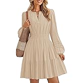 ZESICA Long Sleeve V Neck Mini Dresses for Women 2026 Spring High Waist Ruffle Pleated A Line Cocktail Party Short Dress