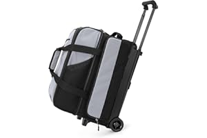 GOBUROS 2 Bowling Ball Roller Bag with Large Shoes Compartment(Up to US Mens Size 16), Bowling Bag with Wheels, Retractable H