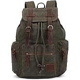 KAUKKO Vintage Casual Canvas and Leather Rucksack Backpack