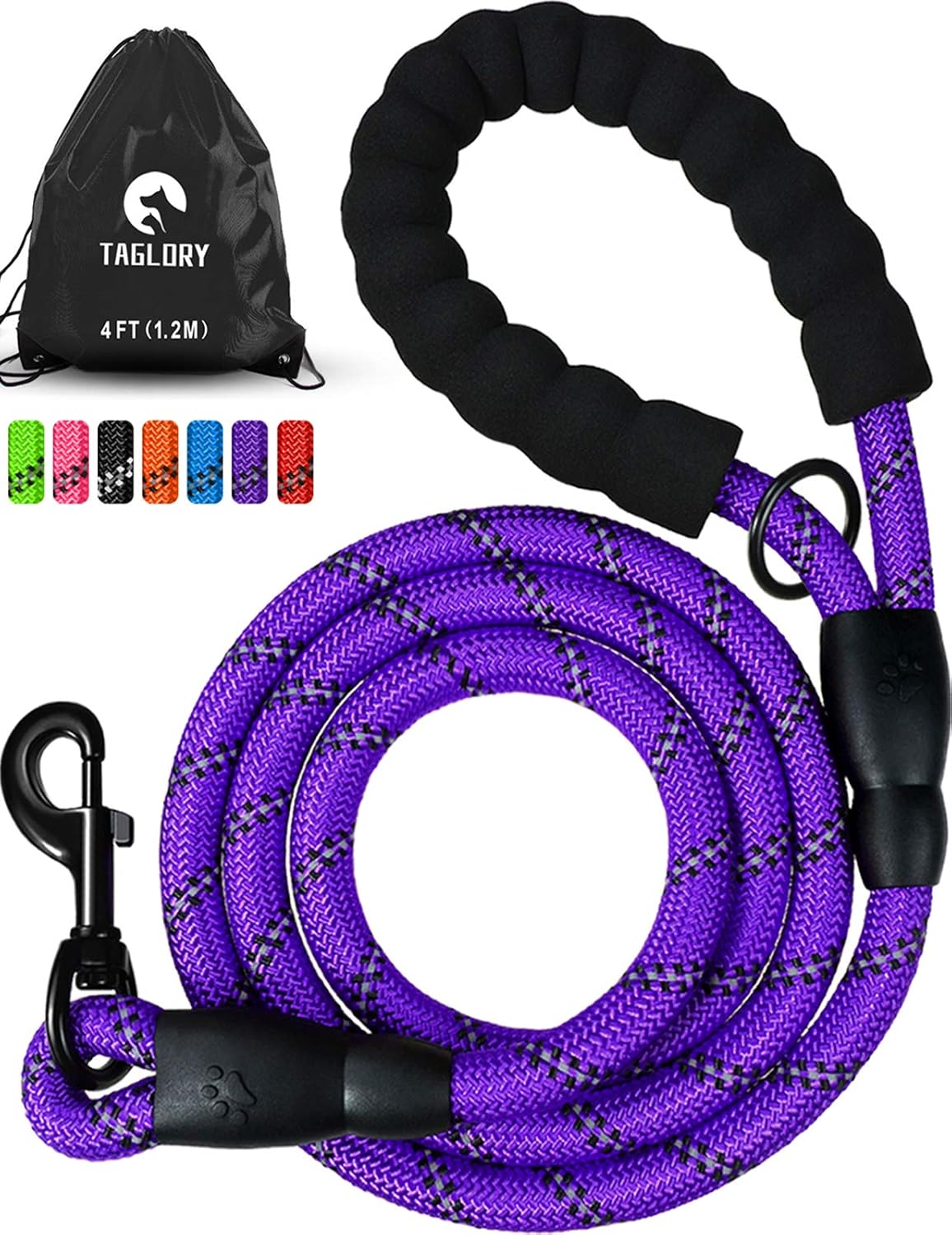 Taglory Rope Dog Lead with Soft Padded Handle, 1.2 m Reflective Lead and Multi-Colour for Small Dogs 1.0 cm, Purple