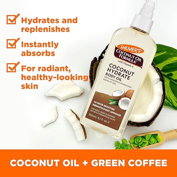 PALMER’S COCONUT OIL FORMULA BODY OIL, BODY MOISTURIZER WITH GREEN COFFEE EXTRACT, BATH OIL FOR DRY SKIN, 5.1 OUNCES (SPRAY CAP)