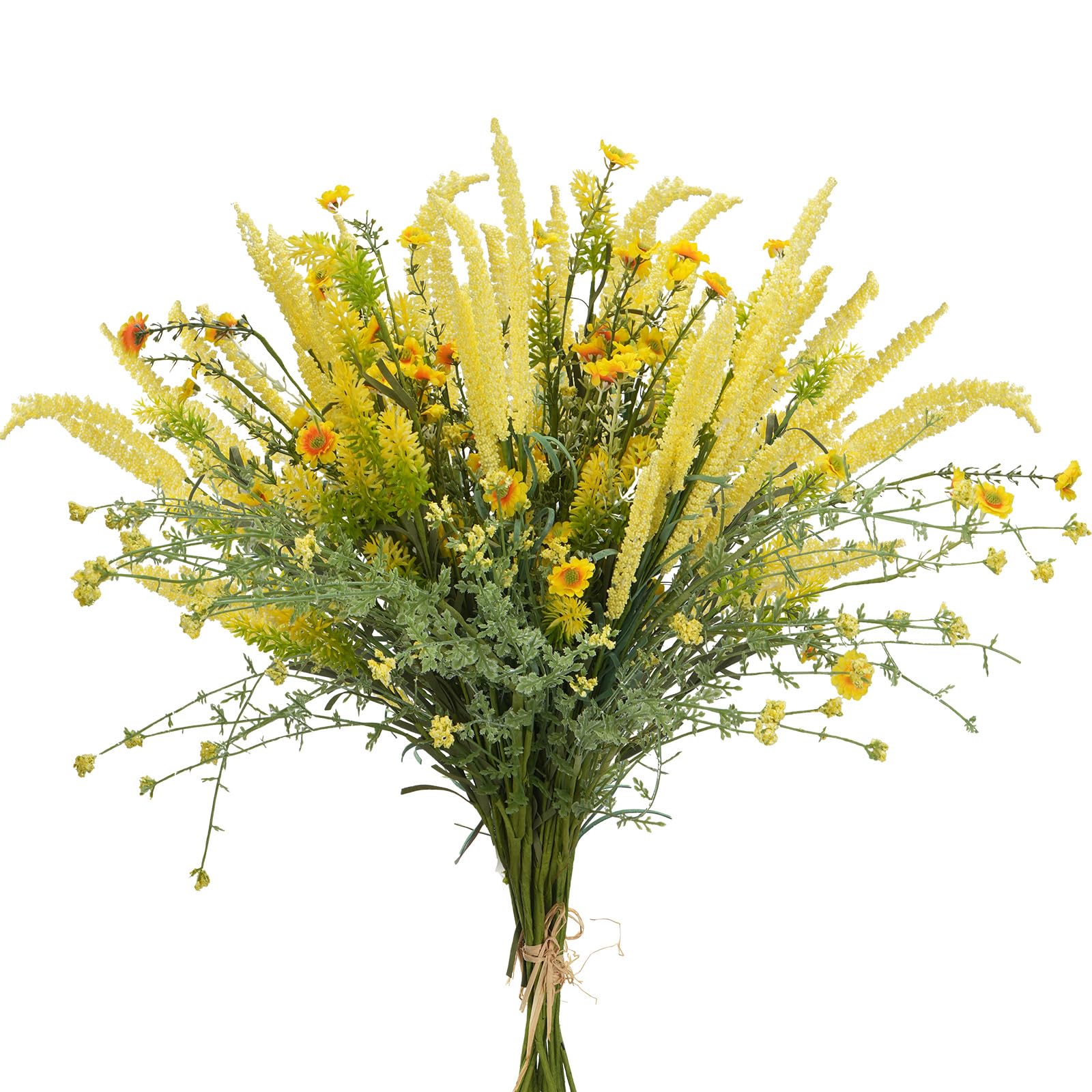Photo 1 of Fairblo 4 Bundles Artificial Daisy Lavender Flowers Yellow Fake Wildflowers Silk Bouquets Faux Summer Realistic Flowers for Outdoor Wedding Home Decor Office Garden Patio Porch Decor