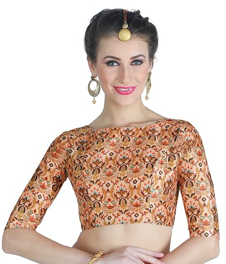 Women's Digital Printed Saree Blouse With Boat Neck.
