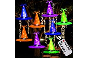 Ivenf Halloween Decorations Outdoor 8 Pcs 8 Lighting Modes LED Lights Witch Hat Lights Halloween Decor Hocus Pocus Decor for Garden Yard Indoor Outside Party, 19.6ft, 4 Colors